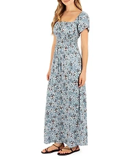 Hurley Short Sleeve Allover Floral Print Meadow Maxi Dress