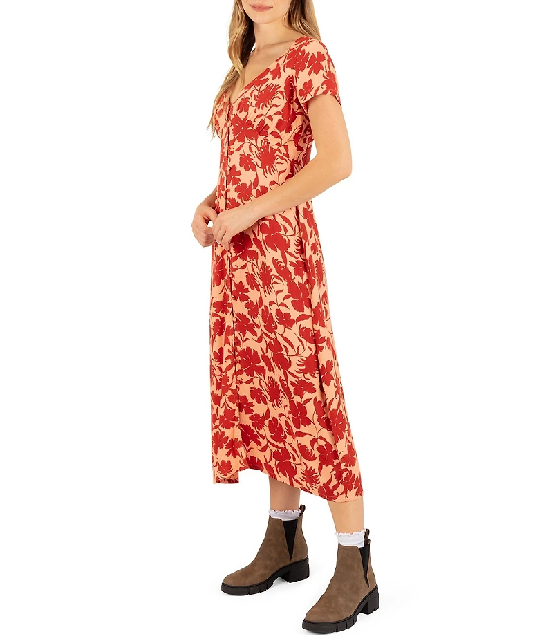 Hurley Short Sleeve Allover Print Floral Sunset Dress
