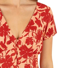 Hurley Short Sleeve Allover Print Floral Sunset Dress