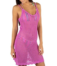 Hurley Solid Crochet Knit V-Neck Spaghetti Straps Swim Cover-Up Mini Dress