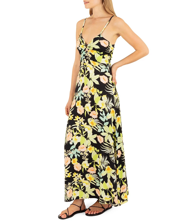 Hurley Spaghetti Strap Allover Floral Print Paradiso Maxi Dress