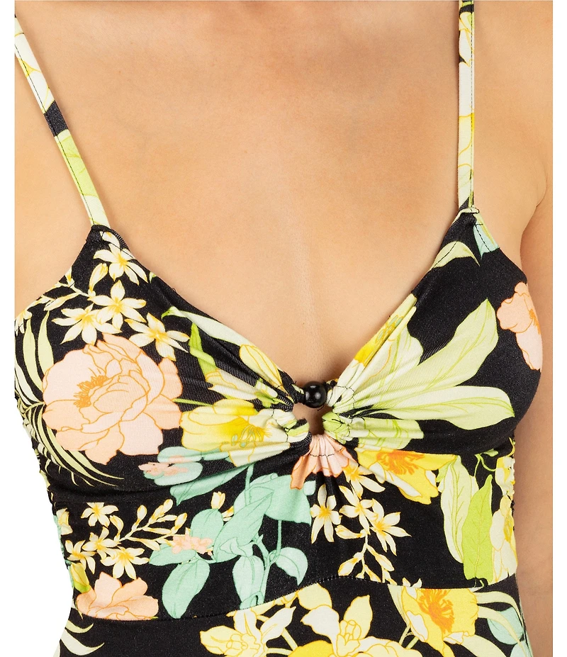 Hurley Spaghetti Strap Allover Floral Print Paradiso Maxi Dress
