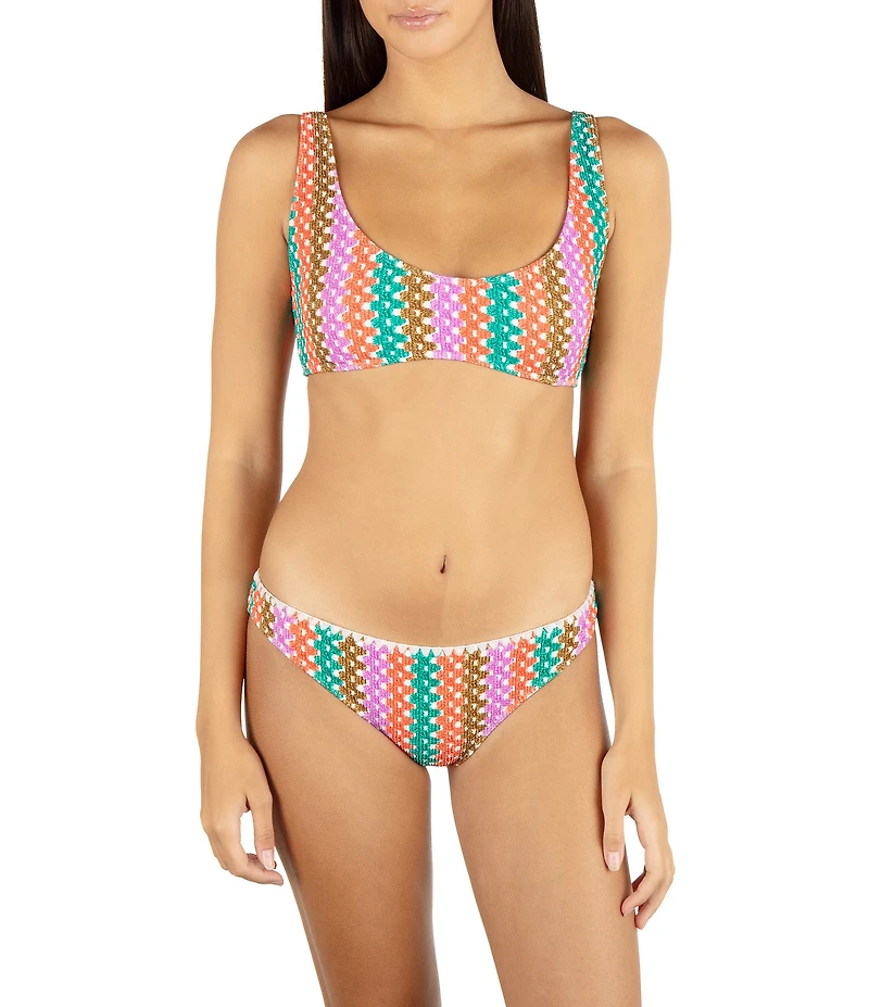 Hurley Stripe Crochet Scrunch Hipster Swim Bottom