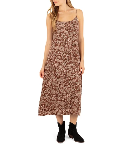 Hurley Studded Floral Sleeveless Midi Dress