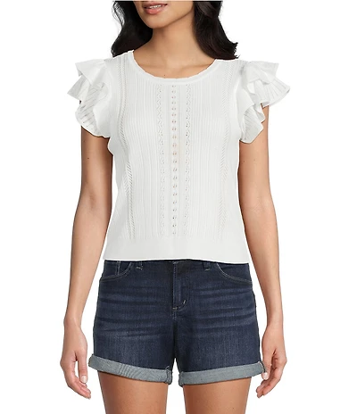 I.N San Francisco Crewneck Flutter Sleeve Sweater