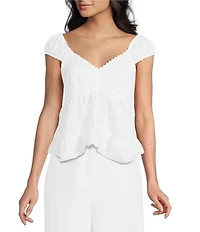 I.N San Francisco Embroidered Deep V-Neck Baby Doll Hankerchief Top