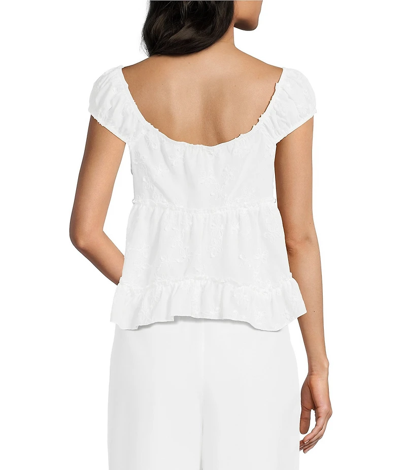 I.N San Francisco Embroidered Deep V-Neck Baby Doll Hankerchief Top