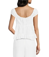 I.N San Francisco Embroidered Deep V-Neck Baby Doll Hankerchief Top