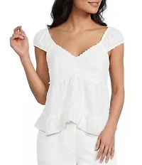I.N San Francisco Embroidered Deep V-Neck Baby Doll Hankerchief Top