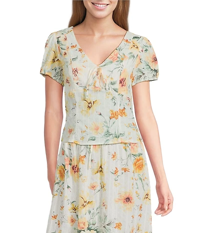 I.N San Francisco Floral Printed V-Neck Short Sleeve Corset Top
