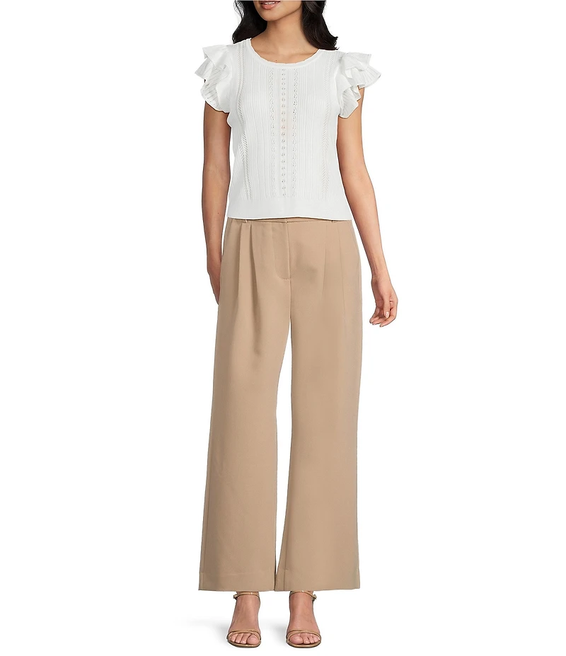 I.N San Francisco Pleated Mid Rise Wide Leg Tailored Twill Pants