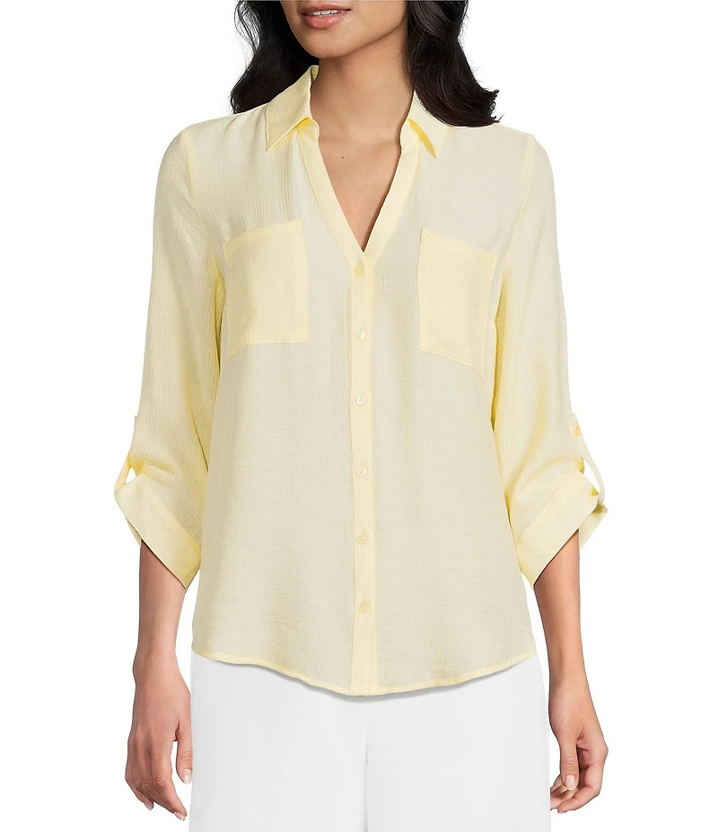 I.N San Francisco Spread Collar Pocketed Button Front Shirt