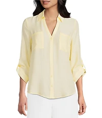 I.N San Francisco Spread Collar Pocketed Button Front Shirt