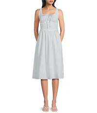 I.N San Francisco Striped Square Neck Corseted Waist Midi Dress