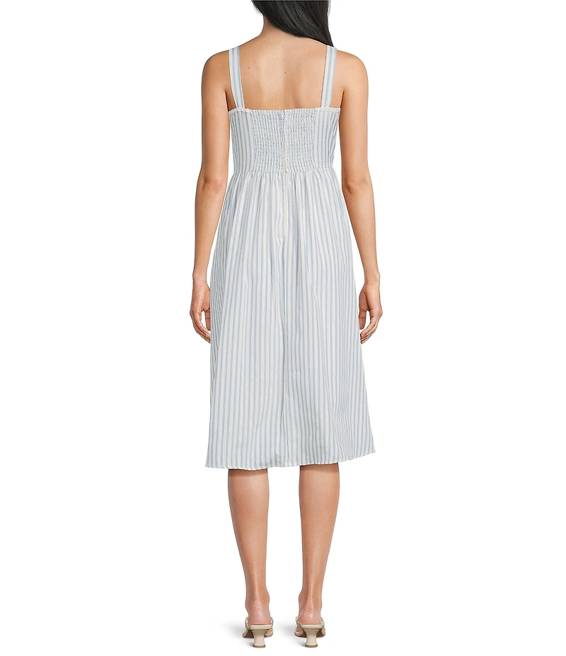 I.N San Francisco Striped Square Neck Corseted Waist Midi Dress