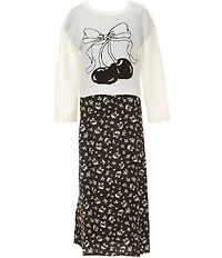 I.N. Girl Big Girls 3/4 Sleeve Cherry Motif Sweater & Sleeveless Printed A-Line Dress Set