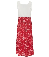 I.N. Girl Big Girls Floral Print Front Slit Sleeveless Maxi Dress