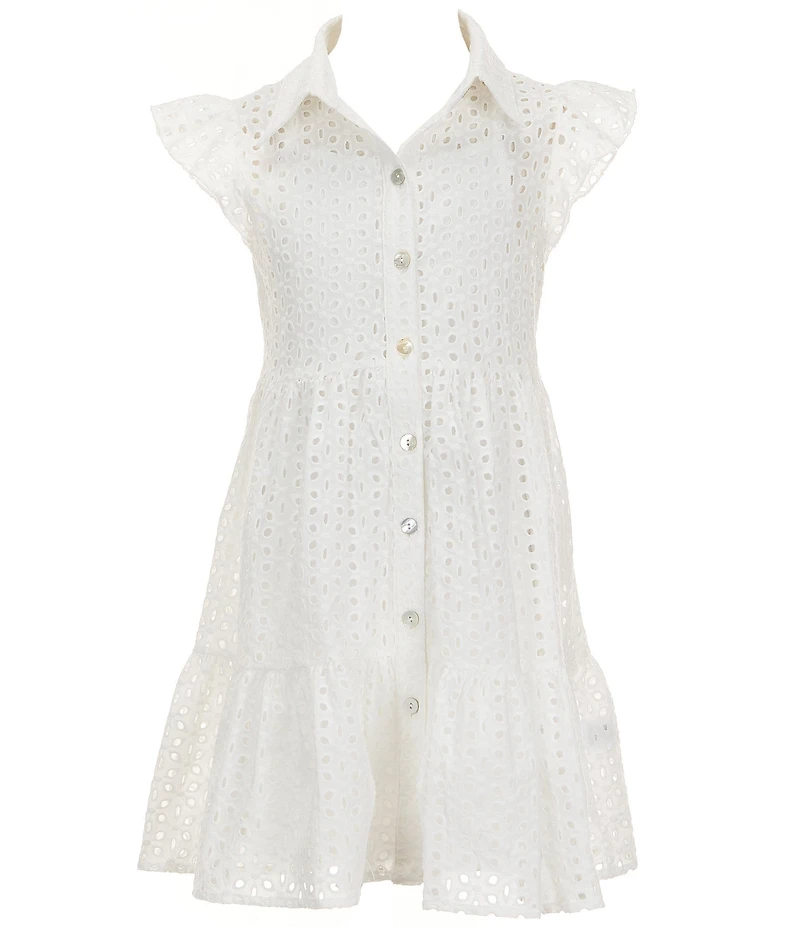 I.N. Girl Big Girls Flutter-Sleeve Eyelet-Embroidered Fit-And-Flare Dress