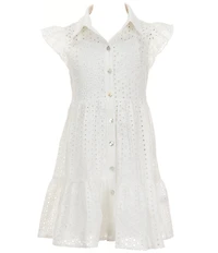 I.N. Girl Big Girls Flutter-Sleeve Eyelet-Embroidered Fit-And-Flare Dress