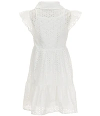 I.N. Girl Big Girls Flutter-Sleeve Eyelet-Embroidered Fit-And-Flare Dress