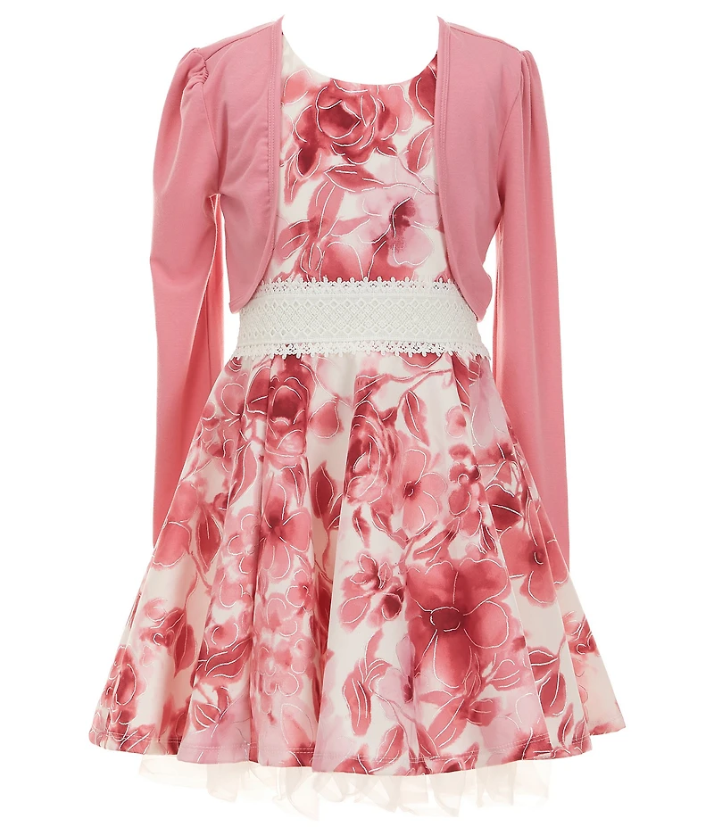I.N. Girl Big Girls Long-Sleeve Solid Shrug & Sleeveless Floral-Printed Fit-And-Flare Dress Set