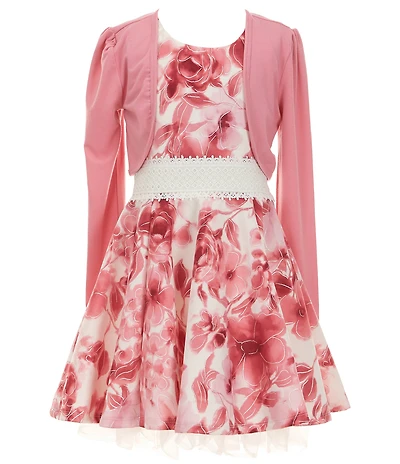 I.N. Girl Big Girls Long-Sleeve Solid Shrug & Sleeveless Floral-Printed Fit-And-Flare Dress Set