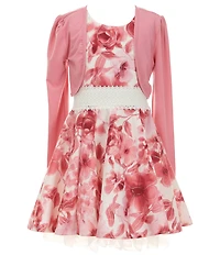 I.N. Girl Big Girls Long-Sleeve Solid Shrug & Sleeveless Floral-Printed Fit-And-Flare Dress Set