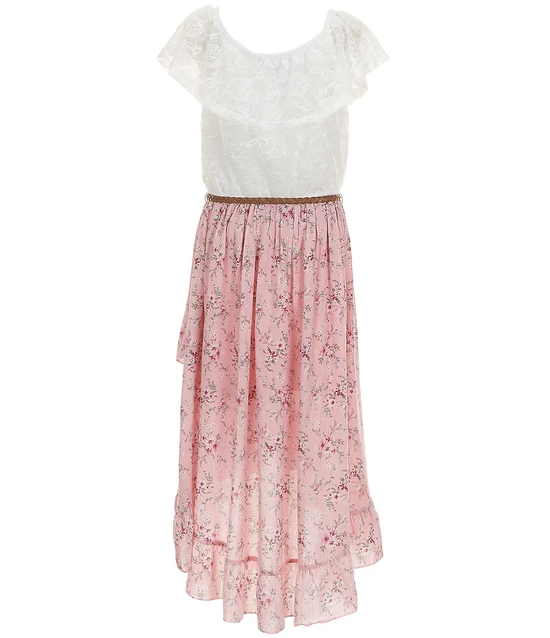 I.N. Girl Big Girls Patterned Lace/Floral High-Low-Hem Fit-And-Flare Dress