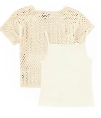 I.N. Girl Big Girls Short-Sleeve Patterned Sweater & Sleeveless Solid Tank Top Set