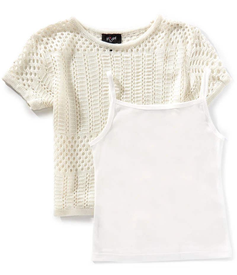 I.N. Girl Big Girls Short-Sleeve Patterned Sweater & Sleeveless Solid Tank Top Set