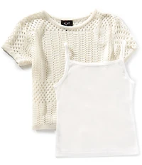 I.N. Girl Big Girls Short-Sleeve Patterned Sweater & Sleeveless Solid Tank Top Set