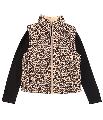 I.N. Girl Big Girls 7-16 Sleeveless Animal-Printed Puffer Vest & Long-Sleeve Rib-Knit T-Shirt Set