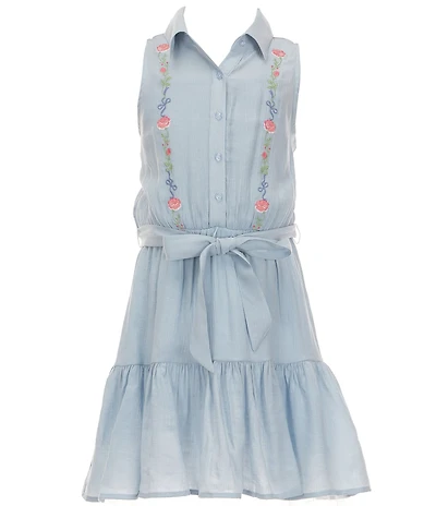 I.N. Girl Big Girls Sleeveless Floral-Embroidered-Bodice Fit-And-Flare Shirtdress