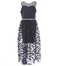 I.N. Girl Big Girls Sleeveless Illusion-Yoke/3D-Appliqued Sheer-Overlay Skirted Walk-Thru Dress