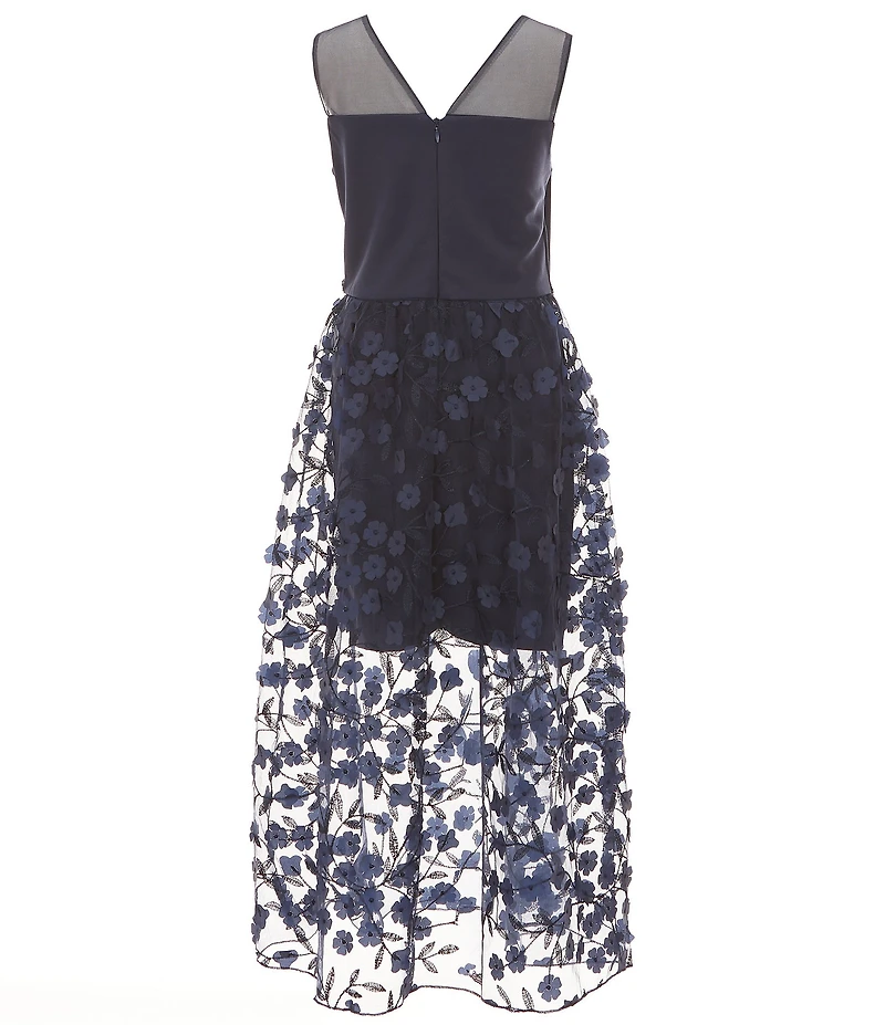 I.N. Girl Big Girls Sleeveless Illusion-Yoke/3D-Appliqued Sheer-Overlay Skirted Walk-Thru Dress
