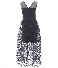 I.N. Girl Big Girls Sleeveless Illusion-Yoke/3D-Appliqued Sheer-Overlay Skirted Walk-Thru Dress