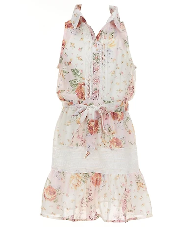 I.N. Girl Big Girls Sleeveless Mixed-Media/Lace-Trimmed Shirtdress