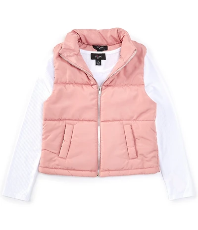 I.N. Girl Big Girls Sleeveless Puffer Vest & Solid Long-Sleeve Solid Rib-Knit Top