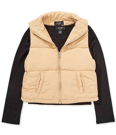 I.N. Girl Big Girls Sleeveless Puffer Vest & Solid Long-Sleeve Solid Rib-Knit Top