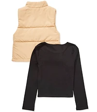 I.N. Girl Big Girls Sleeveless Puffer Vest & Solid Long-Sleeve Solid Rib-Knit Top