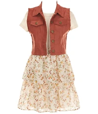 I.N. Girl Big Girls Suede Vest & Short Sleeve Double Tier Dress Set