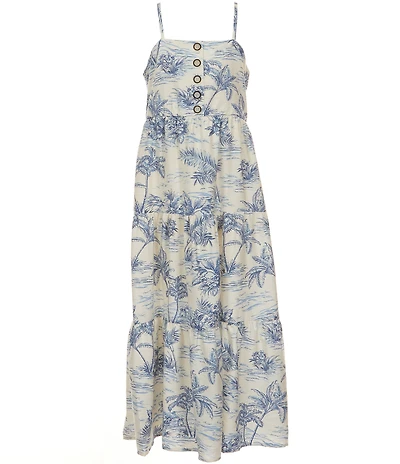 I.N. Girl Big Girls Tropical Print Tiered Sleeveless Maxi Dress