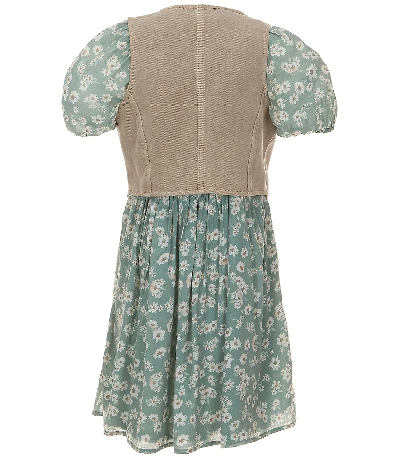I.N. Girl Big Girls Western Vest & Short Sleeve Floral Print Fit & Flare Dress Set
