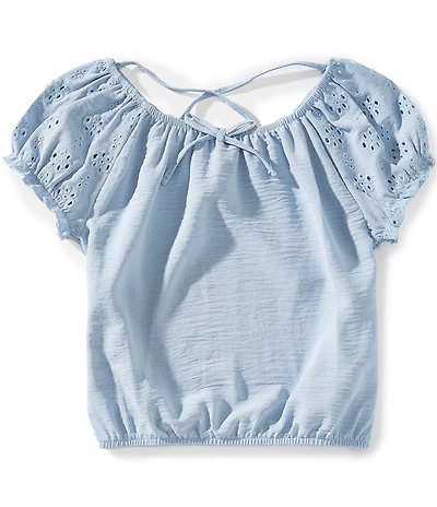 I.N. Girl Big Girls Eyelet Puff Sleeve Peasant Top