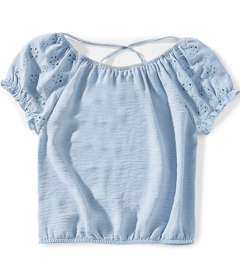 I.N. Girl Big Girls Eyelet Puff Sleeve Peasant Top