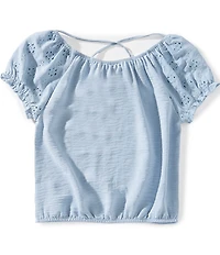 I.N. Girl Big Girls Eyelet Puff Sleeve Peasant Top