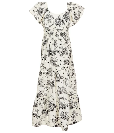 I.N. Girl Big Girls Flutter Sleeve Paris Toile Printed Maxi Dress