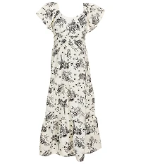 I.N. Girl Big Girls Flutter Sleeve Paris Toile Printed Maxi Dress