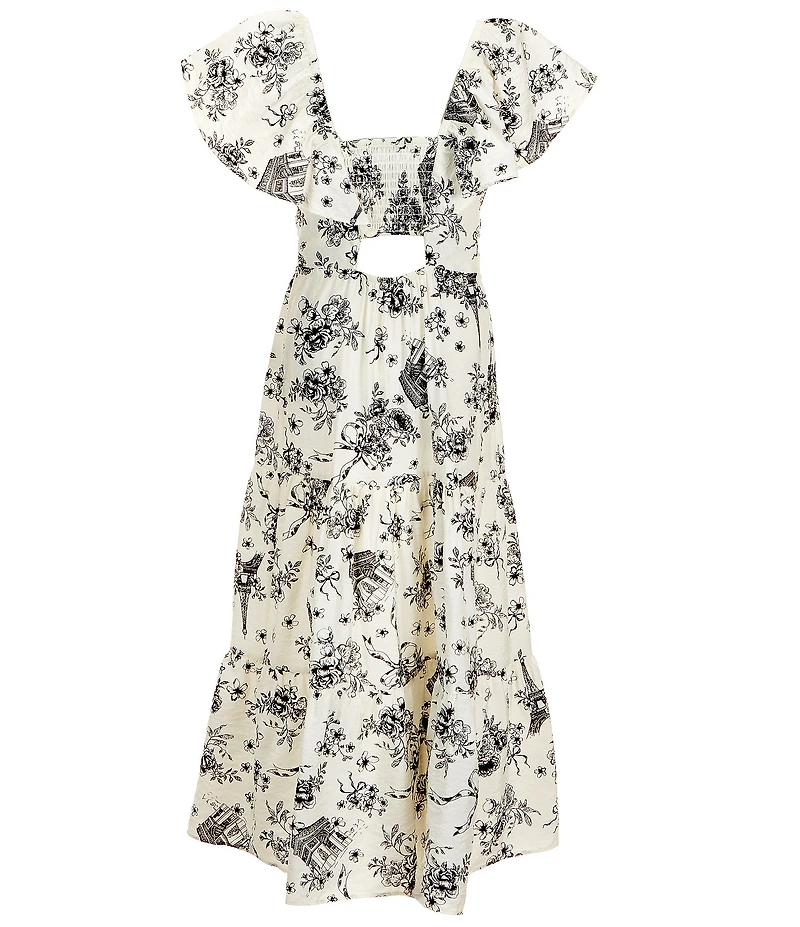 I.N. Girl Big Girls Flutter Sleeve Paris Toile Printed Maxi Dress