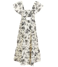 I.N. Girl Big Girls Flutter Sleeve Paris Toile Printed Maxi Dress